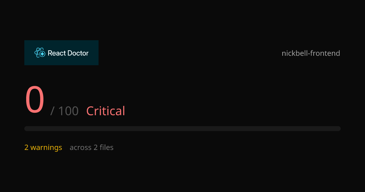 React Doctor - nickbell-frontend - Score: 99/100 (Great)